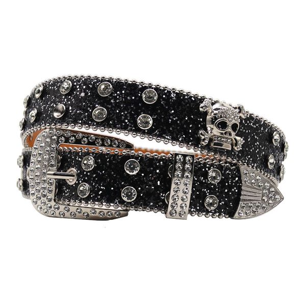 

water diamond skeleton head wide belt with men's inlaid water diamond flash diamond hip hop punk personality fashion non mainstream, Black;brown