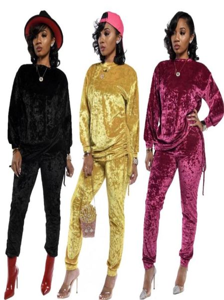 

autumn winter gold velvet two piece set women sweat suit clothes loose and pants velour tracksuit plus size outfits s5251217527, Gray