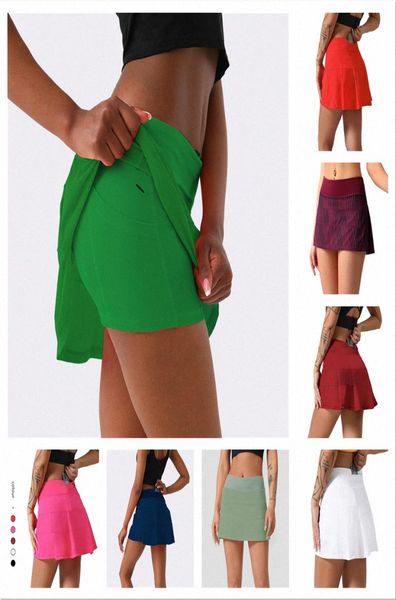 

new selling sports short skirt gym workout female pants high waist thin legs pleated tennis skirt anti-glare dance yoga fitness shorts s6907, Black