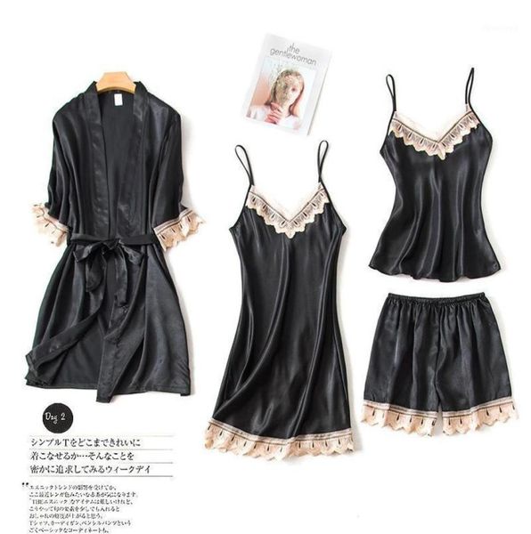 

women039s sleepwear robe sets women satin dressing gown silk long nightgown home suit kimono bathrobes negligee peignoirs 8178862, Black;red