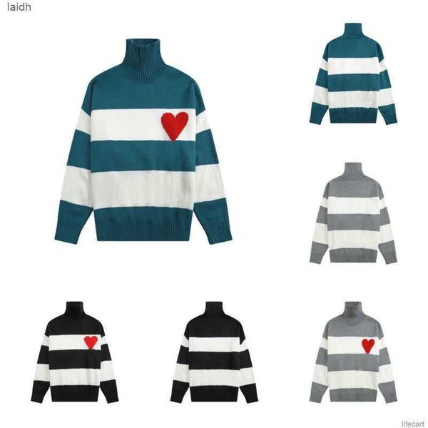 

high collar france fashion designers paris sweaters amies de coeur embroidered a heart pattern turtleneck knitted for men women gbvi, White;black
