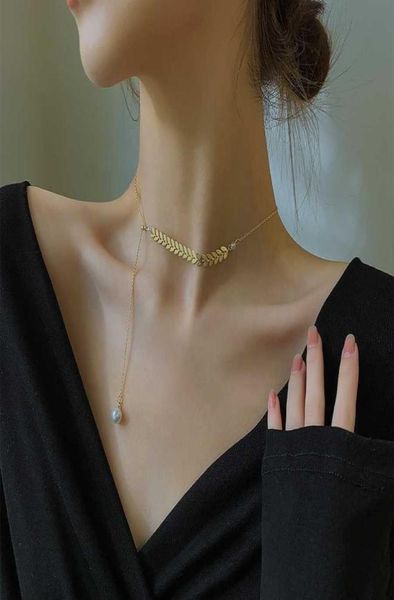 

pearl fairy willow chain pendant necklace for women ins simple internet celebrity instafamous choker neck jewelry9685436, Silver