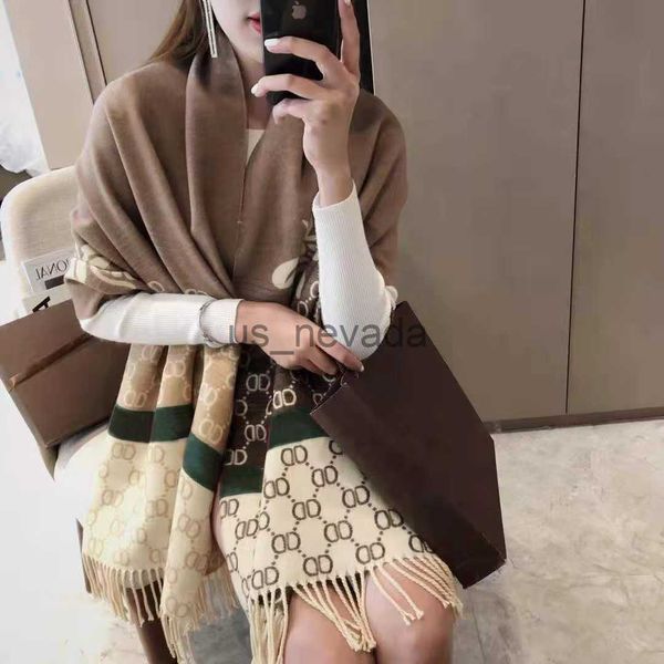 

scarves 2022 luxury cashmere scarf for autumnwinter women to thicken and keep warm versatile new style long style cape 6 colors j230822, Blue;gray
