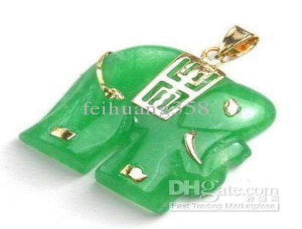 

green jade 18k gp elephant pendant necklace0123456784529279, Silver