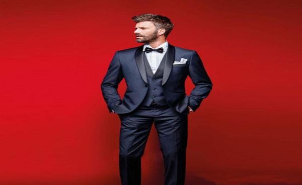 

navy blue wedding tuxedos slim fit suits for men groomsmen suit three pieces prom formal suits jacket pantsvest7561264, Black;gray