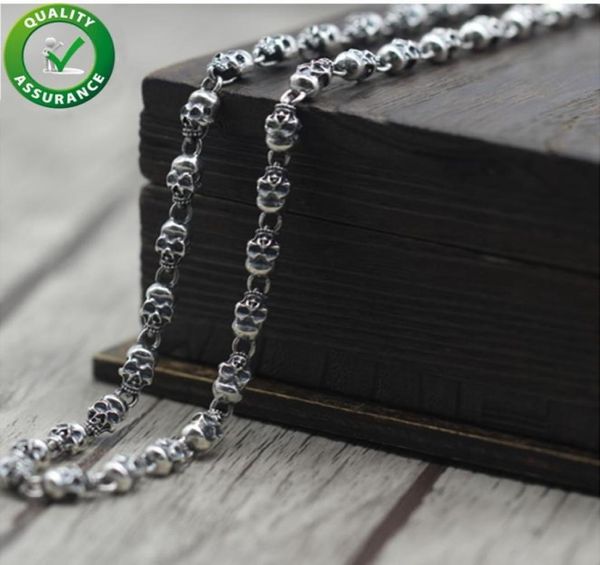 

mens silver chain necklace hip hop jewelry 925 sterling silver chains 6mm skeleton skull head thai choker sweater link charms rope3757470