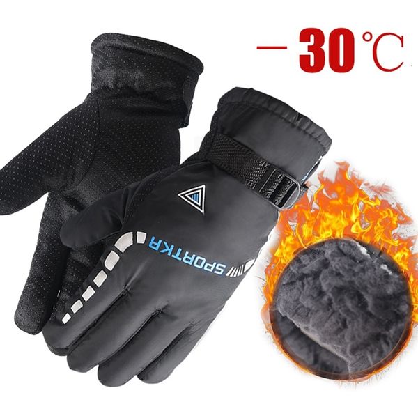 

sports gloves waterproof winter warm skiing cycling antislip thickness thermal camping for men women traveling 230821, Black