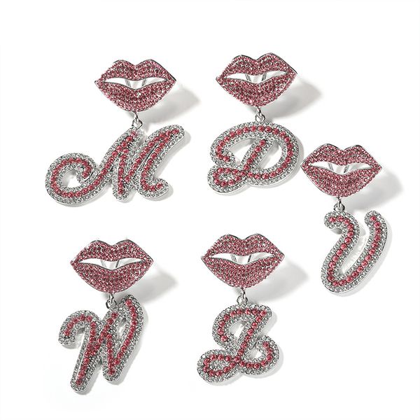 

hip hop charm lip clasp a-z letter pandants necklace alloy 18k gold plated zircon jewelry, Silver