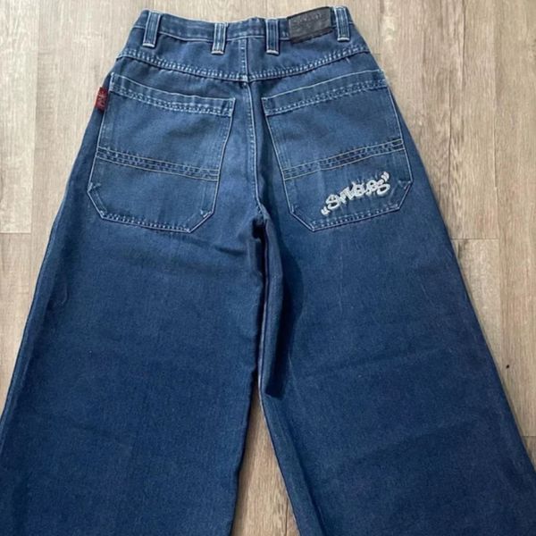 

men's jeans streetwear y2k jeans hip hop letter embroidery gothic retro blue baggy jeans men women harajuku fashion high waist wide tro