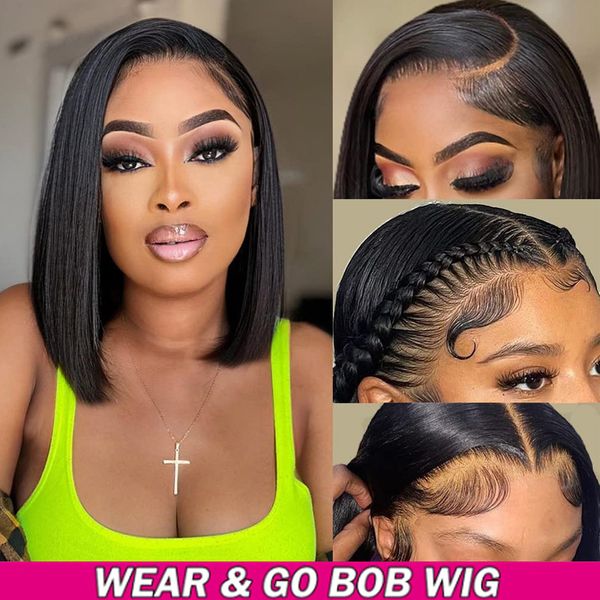 

Glueless 13X4 Short Straight Bob Wig HD Transparent Human Hair Lace Front Wigs for Women on Sale PrePlucked Isee Brazilian Hair, Natural color