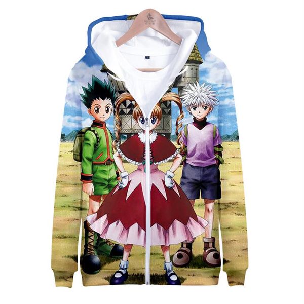 

anime hxh hunter x hunter cosplay costume gon css killua zoldyck kurapika hisoka 3d hoodie zipper hooded sweatshirts289q, Black