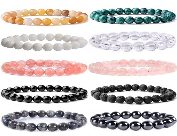 

8mm strand natural stone round beads bracelet fashion classic elastic malachite turquoise crystal bangle bracelets handmade3758747, Black