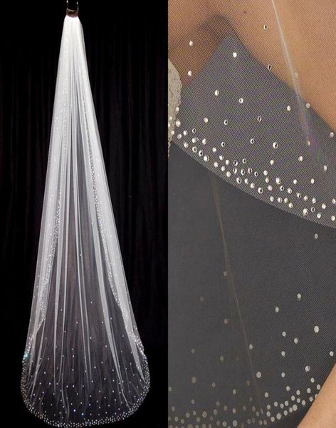 

luxury crystal wedding veil sparkly veils 1tier long bridal veils chapel length soft tulle for bride cut edge with comb accessori7914863, Black
