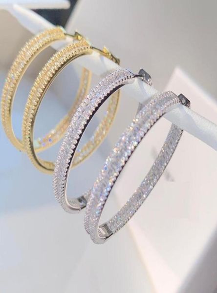 

45mm luxury iced out bling jewelry full round baguette cz cubic zirconia gorgeous fashion bling huggie hoop earring whole 202152335499179, Golden;silver