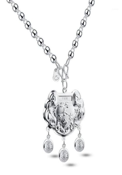 

retro chinese style solid 925 sterling silver lock pendant fashion women long necklace sweater chain jewelry chains7827373