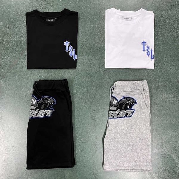 

embroidery tiger trapstar t shirts set short sleeve men women summer outfit shorts suit, Black;brown
