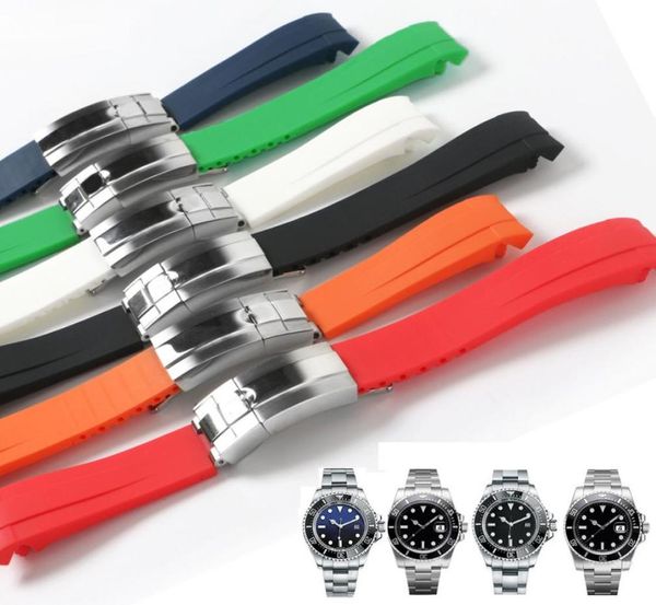 

waterproof rubber for sea deep watchband stainless steel fold deployment buckle watch band strap bracelet watch 21mm black blue re1618565, Black;brown
