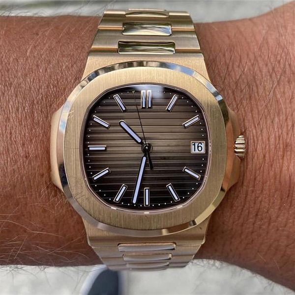 

leading the new's era men's watch gold bracelet brown straight dial sapphire glass automatic movement mechanical suitabl2405, Slivery;brown