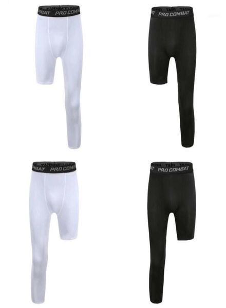 

men039s pants men one leg compression 34 capri tights athletic basketball base layer3662034, Black