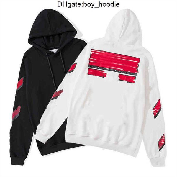 

mens classic offs hoodies loose fashion sweatshirts zipper hoodie cotton pullover long sleeved back oil paint arrow x men women wyfk, Black