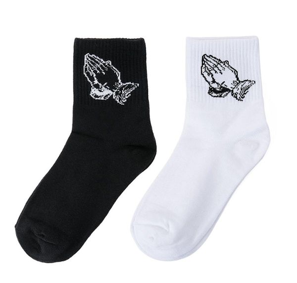 

harajuku fashion brand menwomen cotton socks pray hands mercy hiphop skateboard solid color socks 6277493, Black