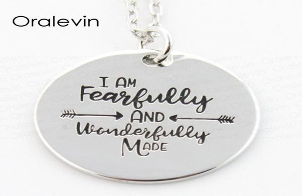

i am fearfully and wonderfully made hand stamped engraved inspirational quote pendant charms necklace gift jewelry 22mm 10pcslo7349988077, Silver