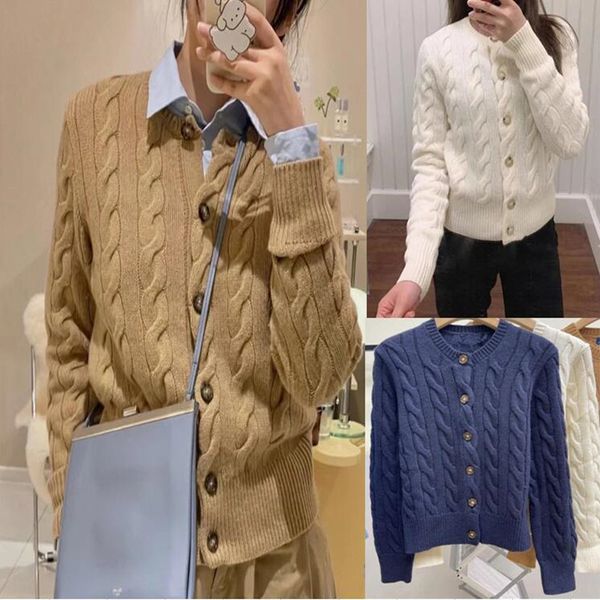 

women's knits tees 2023 label embroidery vintage twist knit singlebreasted cardigan american sweater coat 230821, White