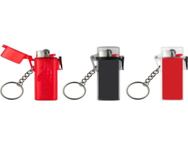 

fashion waterproof lighter case windproof 3 colors transparent red grey popular lanyard for keys chain straps9167020