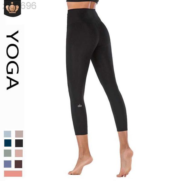 

desginer al yoga fitness pants women's no awkwardness thread nude feel high waist peach hip tights sports training capris, Black