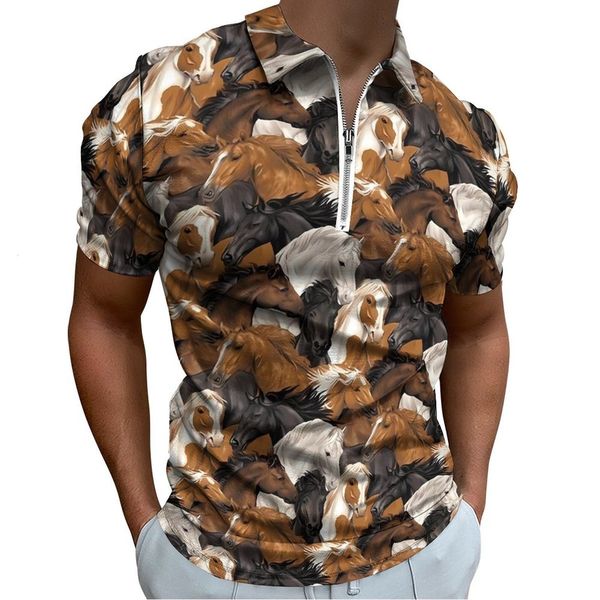 

men's polos vintage horse art polo shirts animal casual shirt summer novelty men shortsleeve turn down collar printed tshirts 230821, White;black