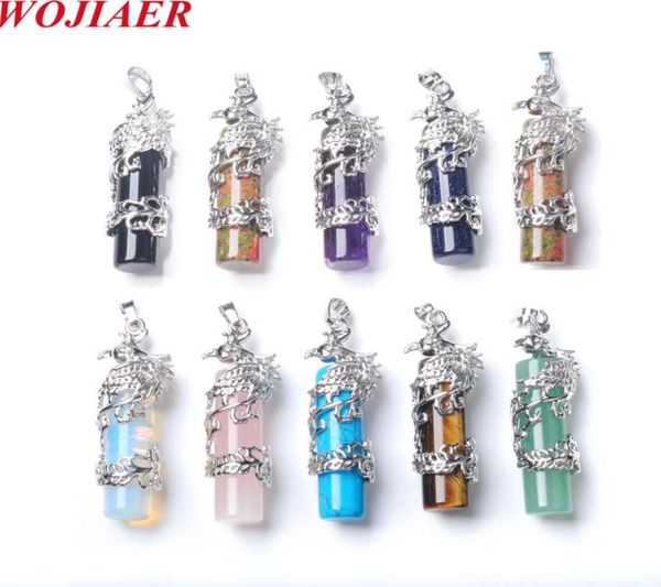

wojiaer vintage natural pendant phoenix bird column for women blue sand tigers eye chakra pendulum jewelry necklace gift be9156567901, Silver