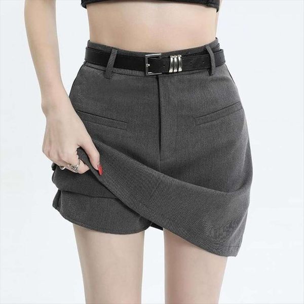 

grey high waist suit short skirt for women summer style preppy girls all matching a line with hips and, Black