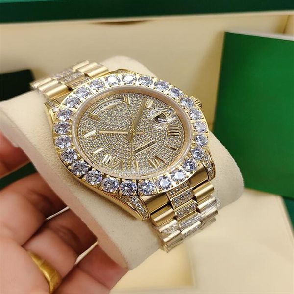 

watch president day date 43mm big diamonds automatic mechanical movement 2813 mens watches male wristwatches 662228i, Slivery;brown