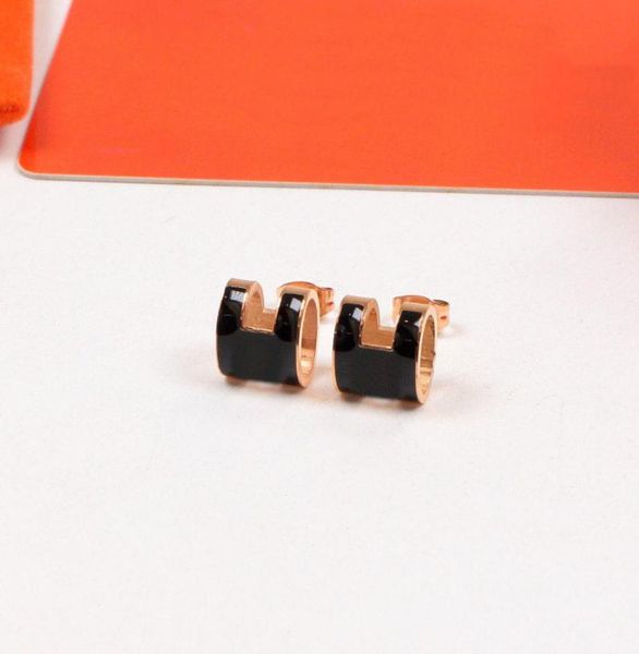 

classic stud h letter 14k gold stud earring silver needle orange enamel niche temperament simple daily allmatch earrings2313874, Golden;silver