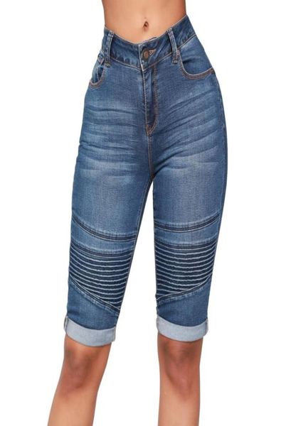 

skinny short jeans woman high rise elastic denim shorts female summer knee length curvy stretch short jeans pants8519341, Blue