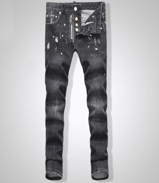 

men039s new biker oil printed jeans classic mens fashion skinny patchwork denim for d2jeans man14678930032, Blue