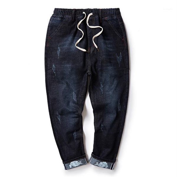 

men's jeans big and tall men tie high waist casual 4xl 5xl 6xl 7xl 8xl plus size 2021 mens hip hop elastic men1250n, Blue