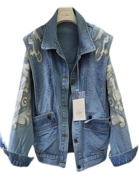 

women039s jackets spring autumn ins embroidery denim coat loose slimming jeans jacket women long sleeves fashion veste femm1792894, Black;brown