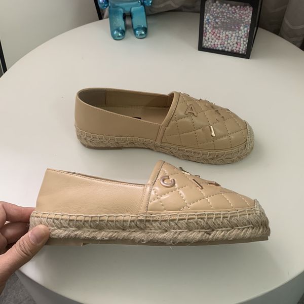 

letters studded espadrilles lambskin quilted shoes loafers women real leather interlocking c gold sandals lady raffia straw platform soles d, Black