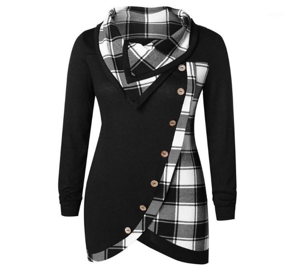 

fashion women coat long sleeve plaid turtleneck tartan tunic sweatshirt pullover sweatshirt casual ladies women blouse new18203397, White;black