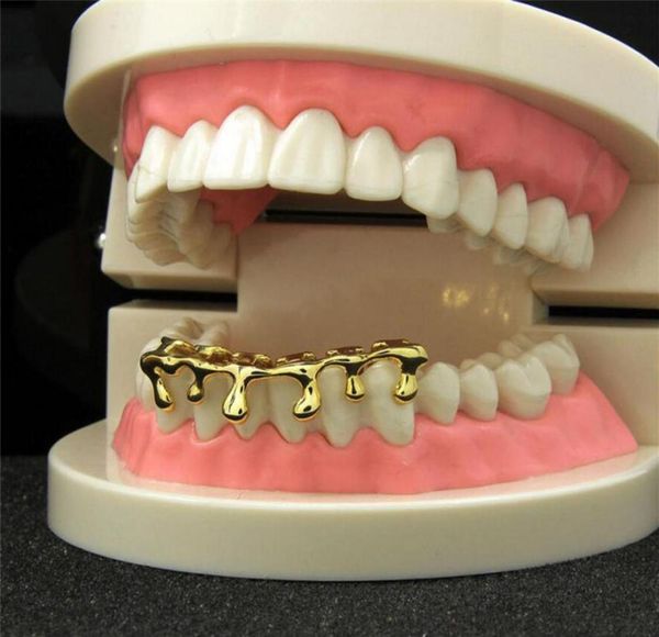 

hip hop custom fit drip grillz 14k gold plated hip hop teeth caps lower bottom grills6250703, Black
