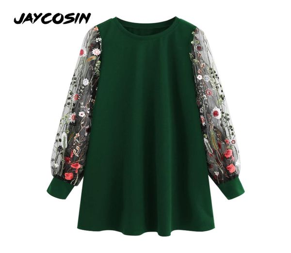 

jaycosin flower embroidery mesh dress round neck long sleeve skirt pullover skirt women mini dress autumn winter lady sexy5697217, Black