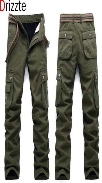 

drizzte winter warm fleece men thick cargo pants multi pockets work trousers casual mens jeans pant5848157, Black