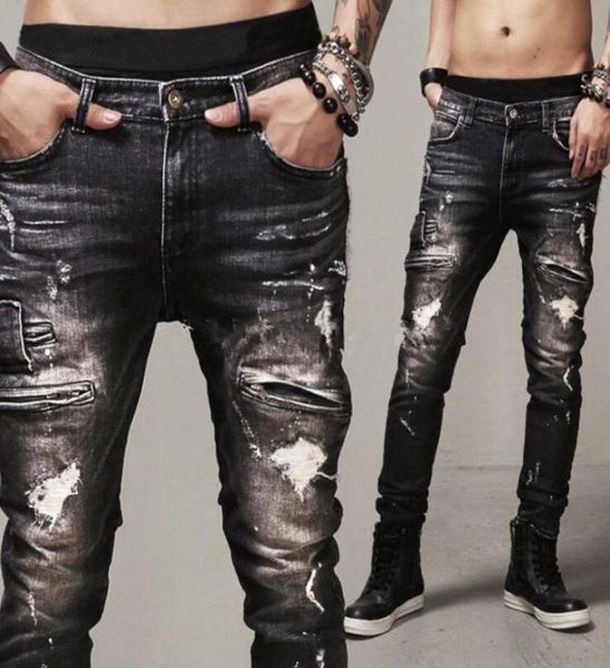 

fashion stretch men stylist jeans denim jogger design hip hop joggers skinny jeans men clothes streetwear1968988, Blue