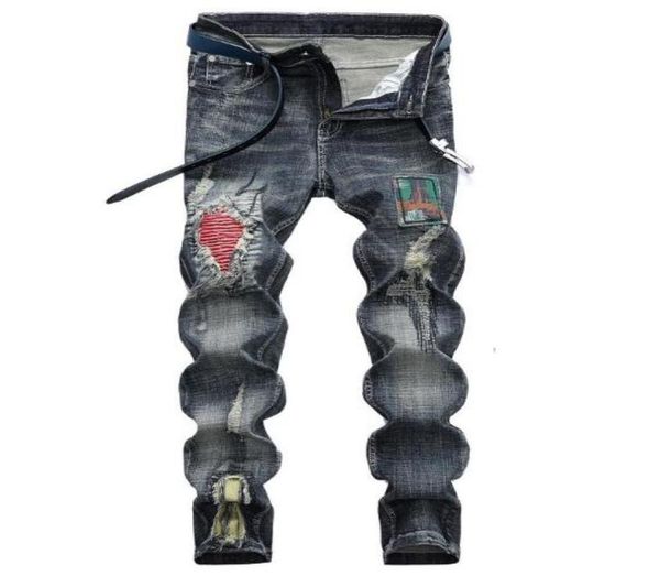 

2019 new arrivaleuropean and american jeans men039s nostalgic hole patch motorcycle men039s jeans5595103, Blue