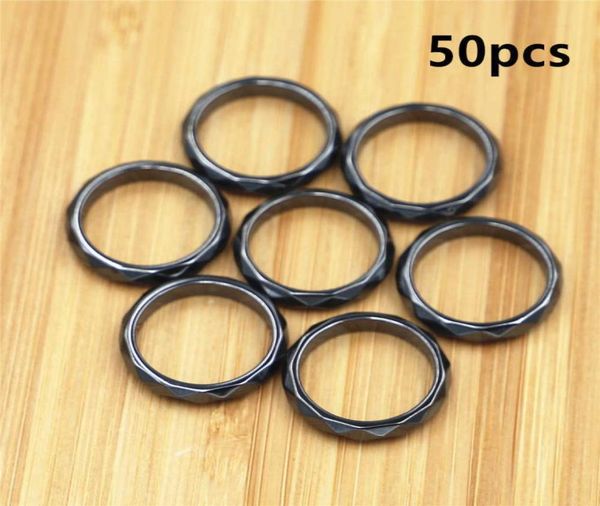 

50pcs fashion grade aaa quality 4 mm width faceted hematite rings band sizes 5 through 12 men womens ring jewelry6437392, Silver
