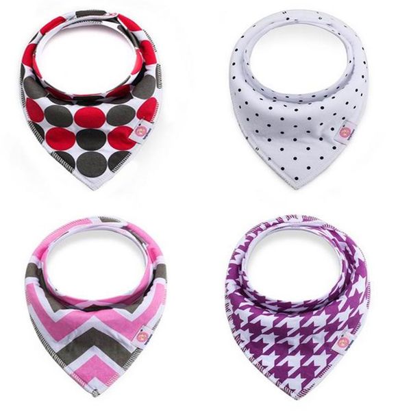 

foreign trade baby triangle towel cotton double-layer saliva towel bib 4 piece baby hand-painted bib bib260g