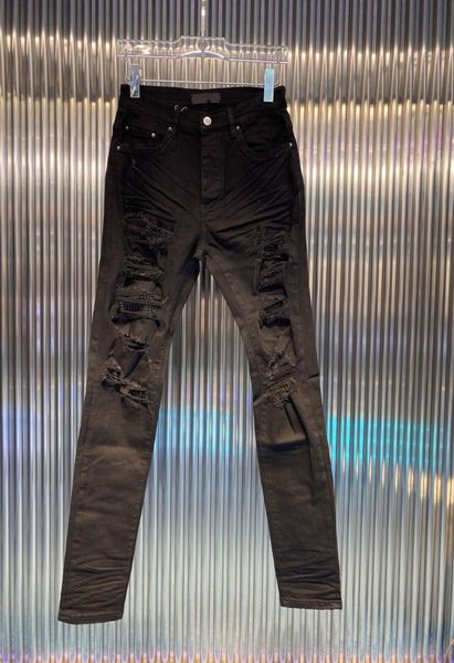 

european and american mens jeans trendy brand black with diamond wash water frayed drawing leaking knee locomotive high elastic sl6363646, Blue