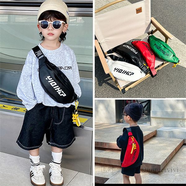 

children letter printed chest backpacks boys girls pu leather single shoulder sports fanny bags fashion kids messenger casual bags z3646, Black