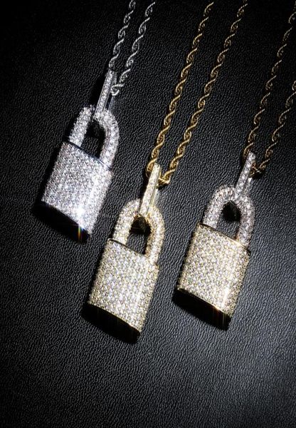 

hip hop bling lock pendant iced out bling cubic zircon necklace for men jewelry charm cx2007218398220, Silver